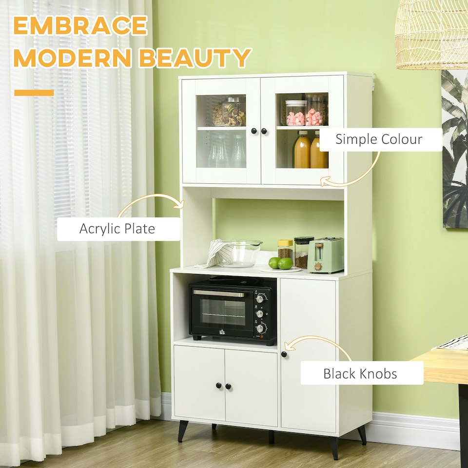 image 1 of HOMCOM Freestanding Kitchen Storage Cabinet Cupboards Adjustable Shelves White