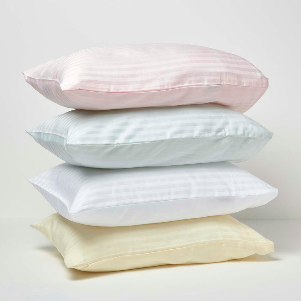image 1 of Homescapes Pink Cotton Stripe Kids Pillowcases 40 x 60 cm 330 Thread Count - 2 Pack Pink
