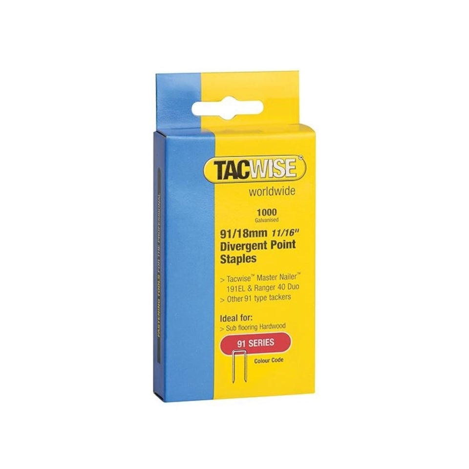 Tacwise 91 Series Divergent Point Staples - Multi Colour - 18mm