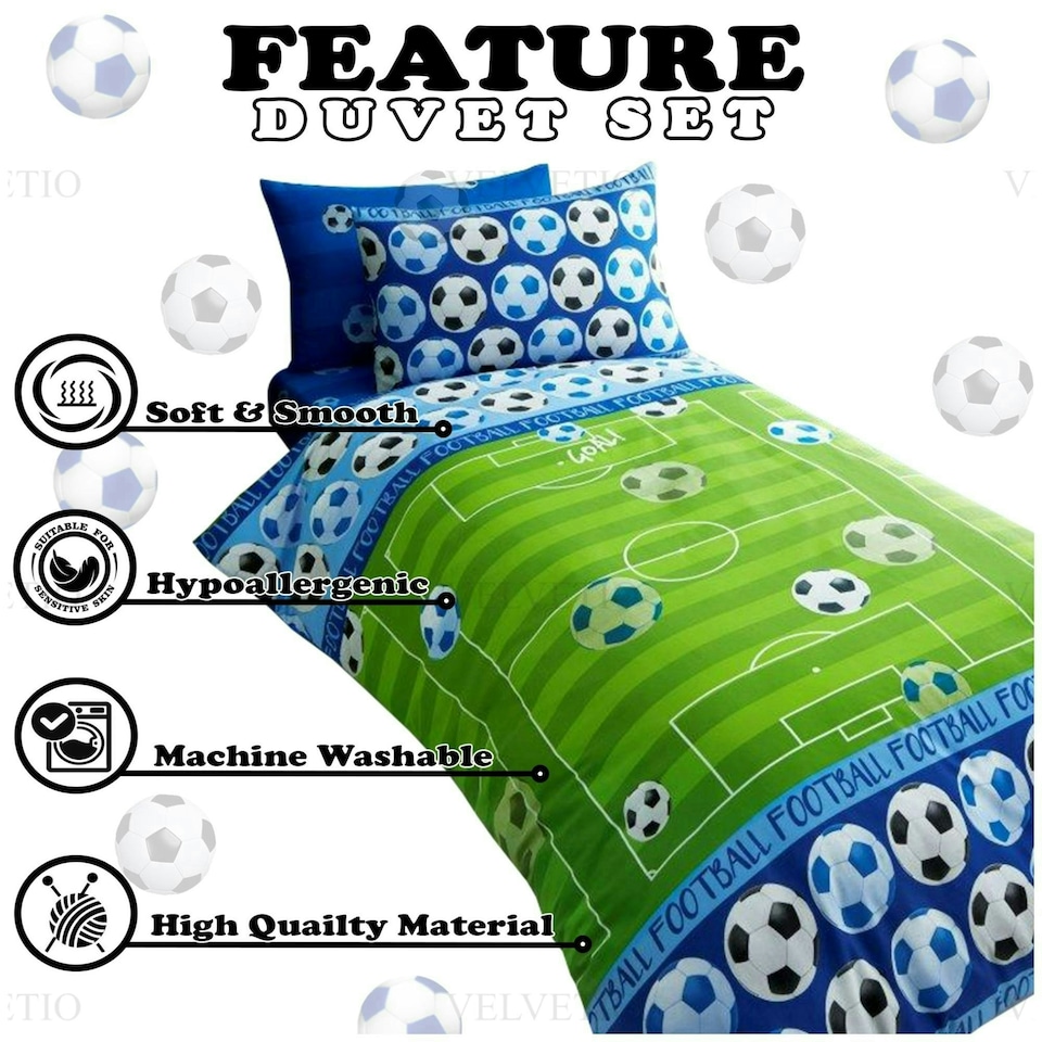 image 1 of VELVETIO Goal Duvet Cover Set Luxury Reversible Kids Printed Beddings Blue | Single