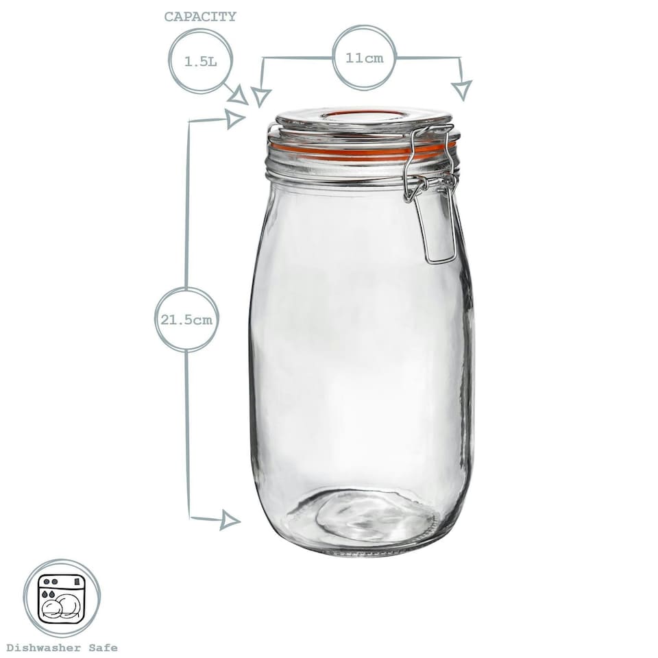 image 1 of Argon Tableware Glass Storage Jars with Labels - 1.5 Litre - Orange Seal - Pack of 6