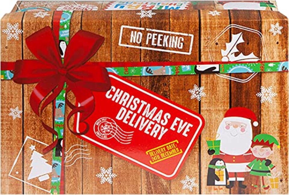 image 1 of VFM e-Store Wooden Christmas Eve Favour Box - Brown with Red Accents