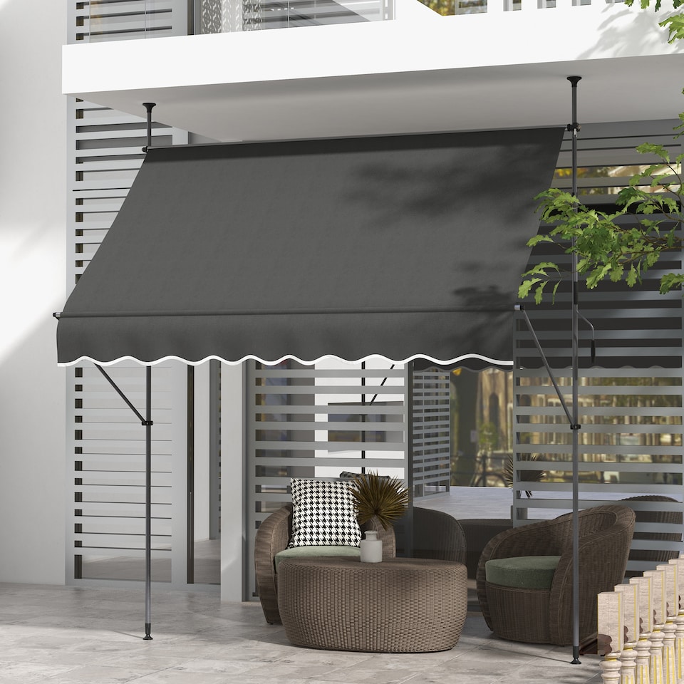 image 1 of Outsunny 2.5 x 1.2m Freestanding Retractable Awning, Non-Screw Garden Awning | Grey | 1