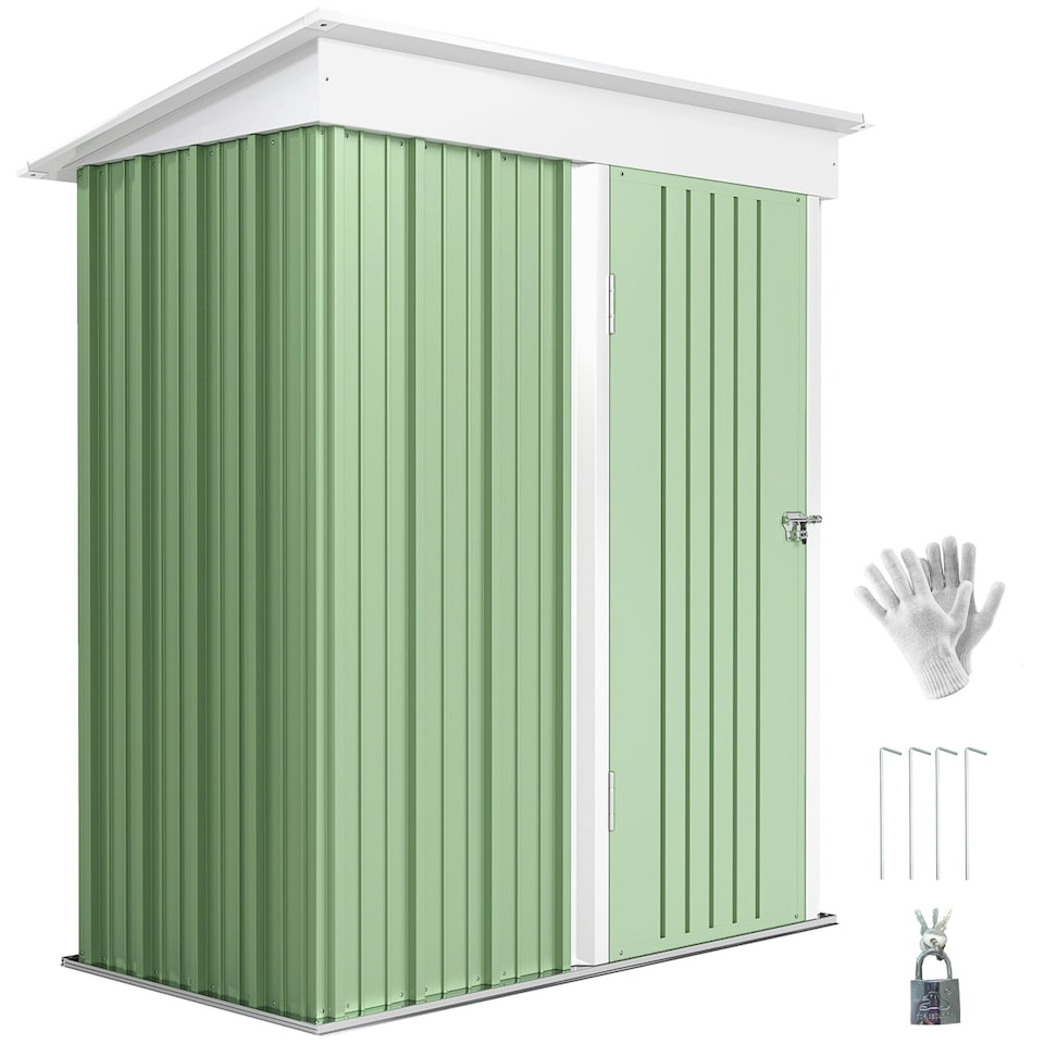 image 1 of Outsunny Steel Garden Shed, Small Lean-to Shed for Bike, 5x3 ft, Green