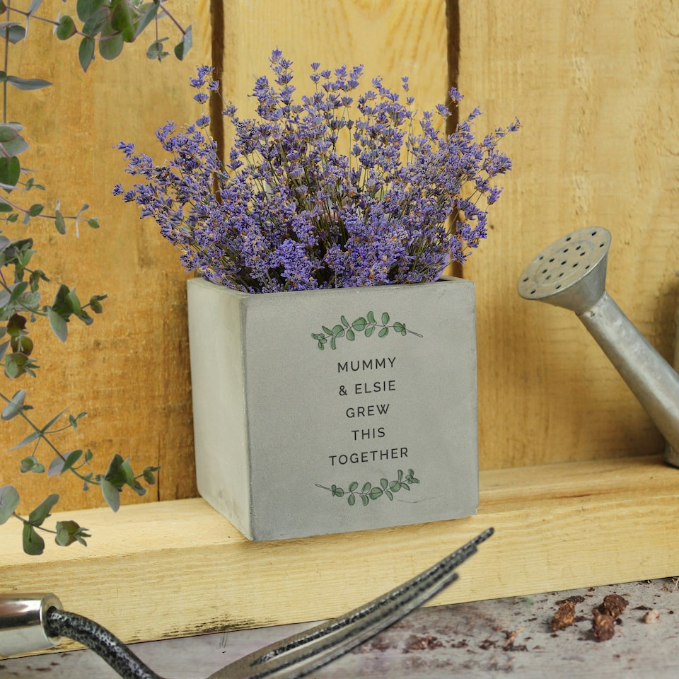 image 1 of Personalised Botanical Concrete Plant Pot Grey
