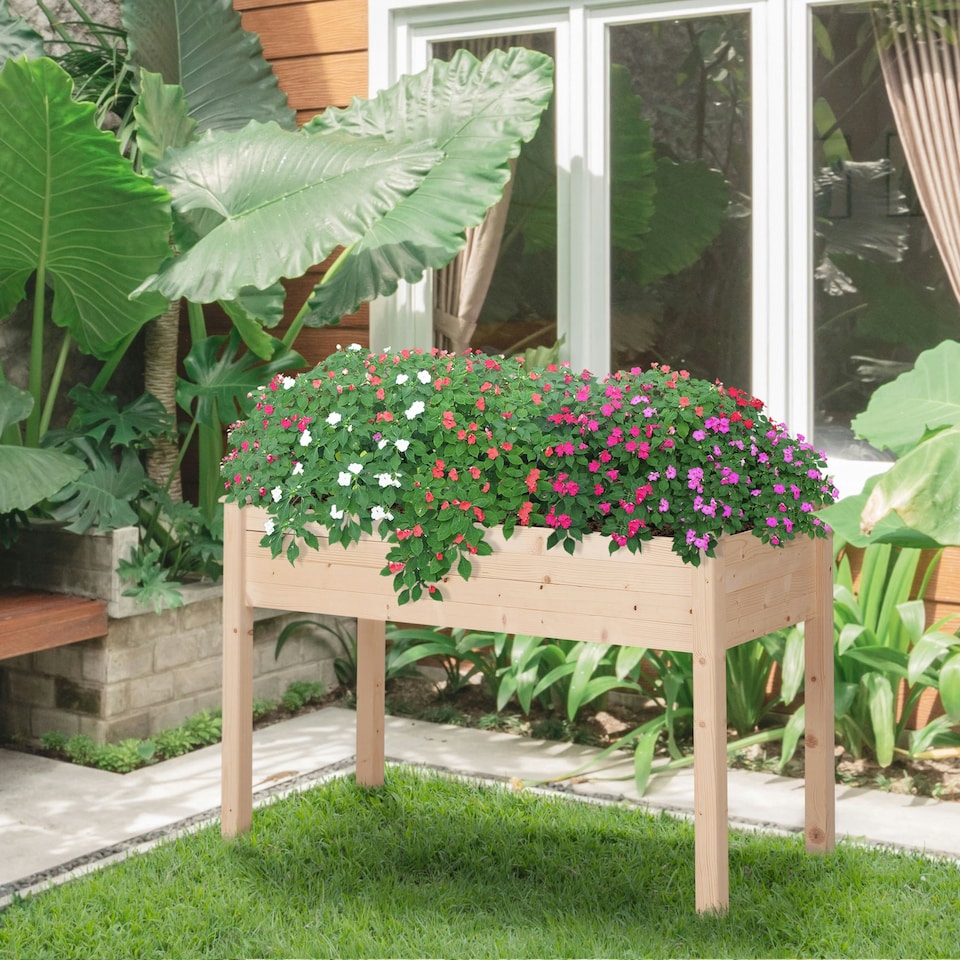 image 1 of Outsunny Raised Wood Garden Bed Planter Vegetables Grow Flower Herbs