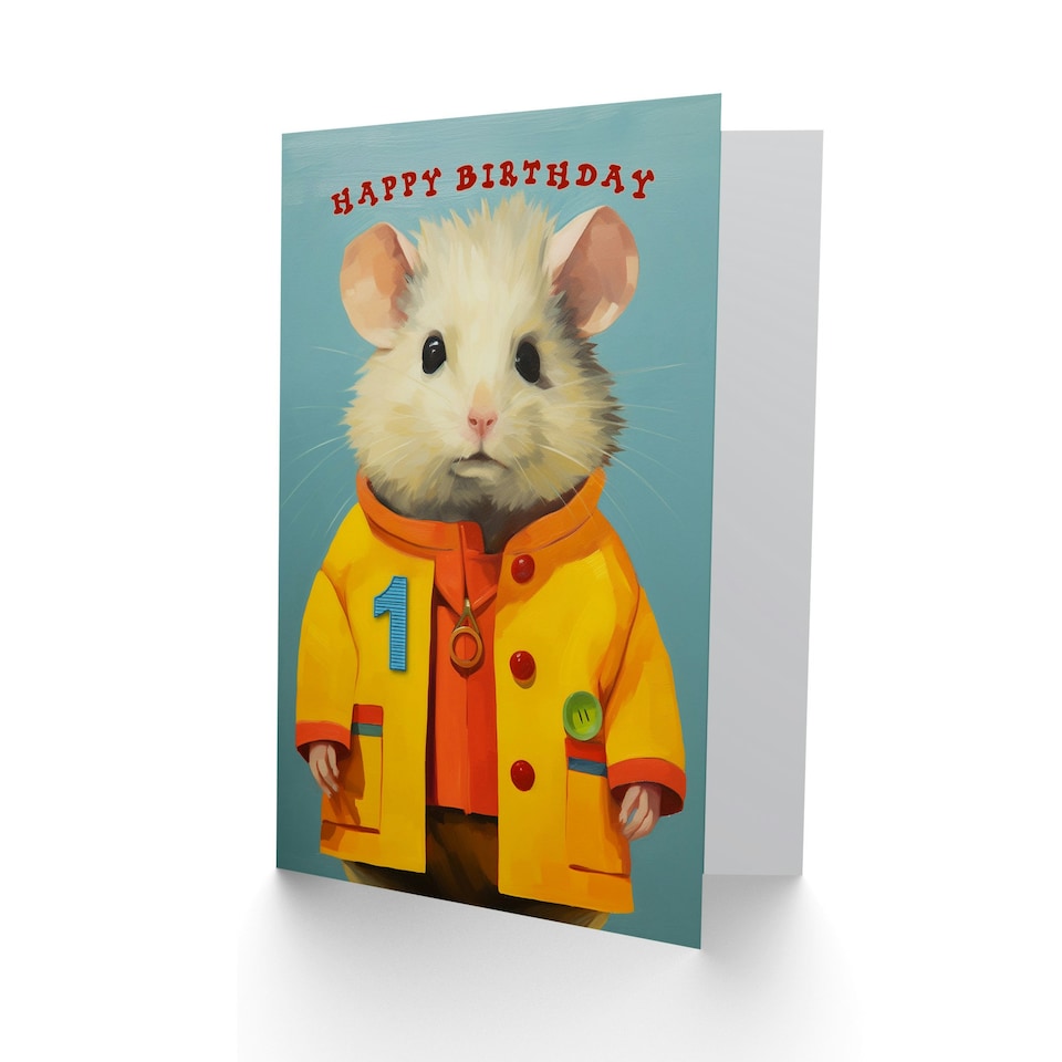image 1 of Cute Raincoat Kids Age 1 Year Old Mouse Child Kids 1st Birthday Card