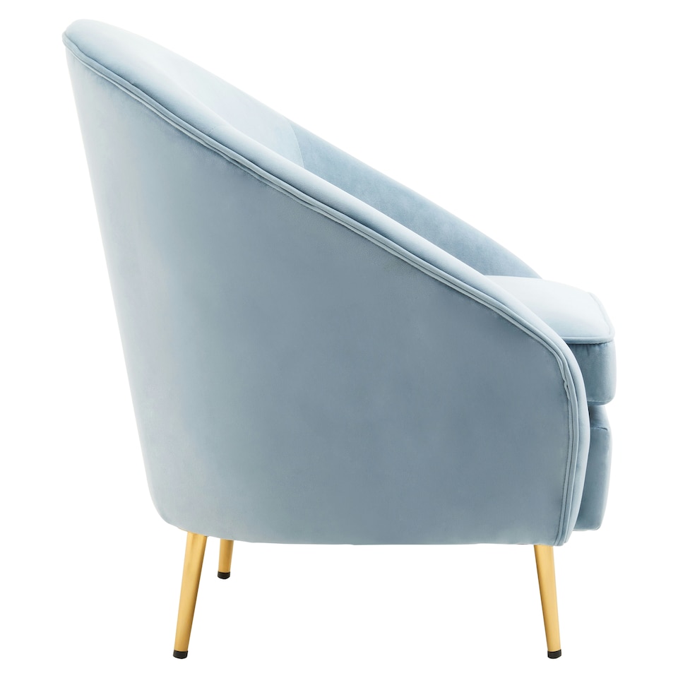 image 1 of Interiors by Premier Blue Velvet Armchair with Cushion, Plush Foam Seat With Gold Finish Metal Legs, Living Room Accent Chair