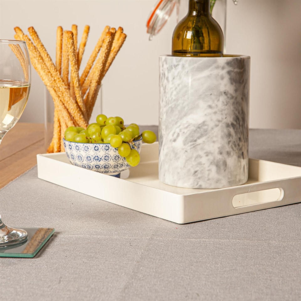 image 1 of Argon Tableware Serving Tray - 34.5 x 25cm - Rectangular Tray Metallic Decorative Breakfast Tray Melamine Food Tray | White | White | One Size | 1