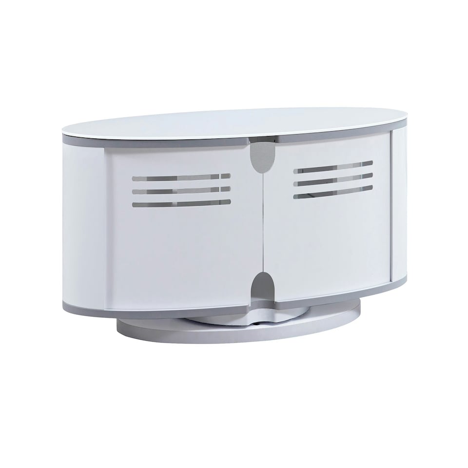 image 1 of MDA Designs LUNA Gloss White Oval Cabinet with White Profiles White BeamThru Glass Doors Suitable for Flat Screen TVs up to 50" | Multi | 1