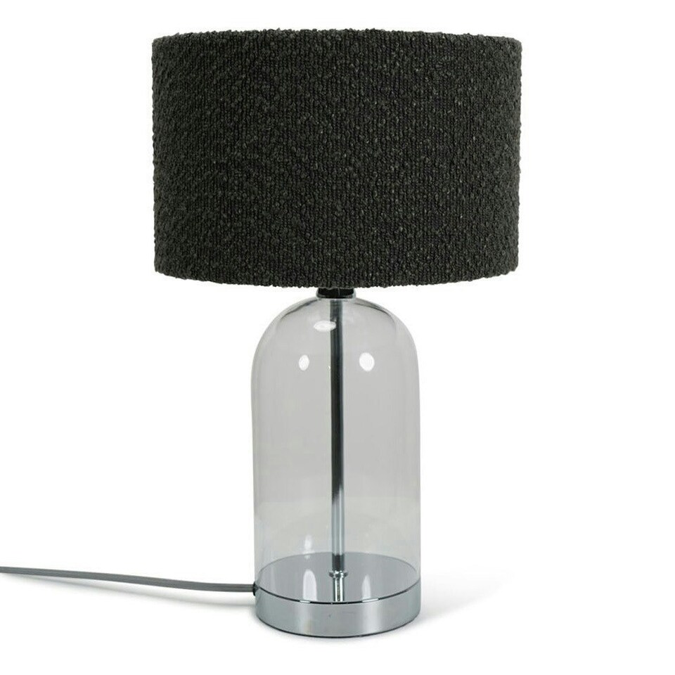 image 1 of ValueLights Jessy Glass and Silver Chrome Metal Bedside Table Lamp with a Charcoal Grey Boucle Lampshade