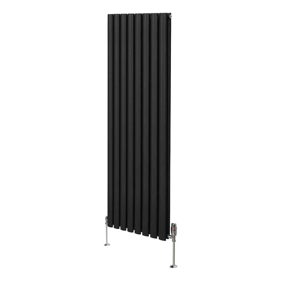 image 1 of Oval Column Radiator & Valves 1600mm x 480mm Black