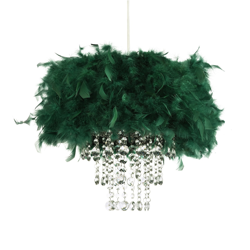 image 1 of Contemporary Green Feather Pendant Light Shade with Transparent Acrylic Droplets | Green