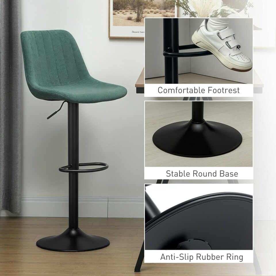 image 1 of HOMCOM Bar Stools Set of 2 Adjustable Swivel Bar Chairs with Backrest Green