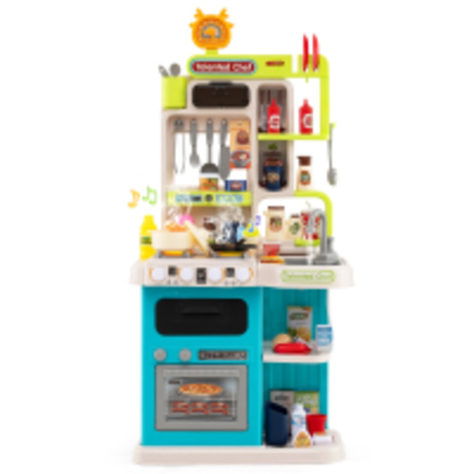 image 1 of COSTWAY Kids Kitchen Playset Pretend Play Kitchen with 95 PCS Accessories-Blue