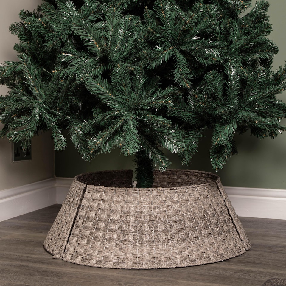 image 1 of 48/70cm Samuel Alexander Large KD Plastic Wicker Rattan Woven Christmas Tree Skirt in Grey