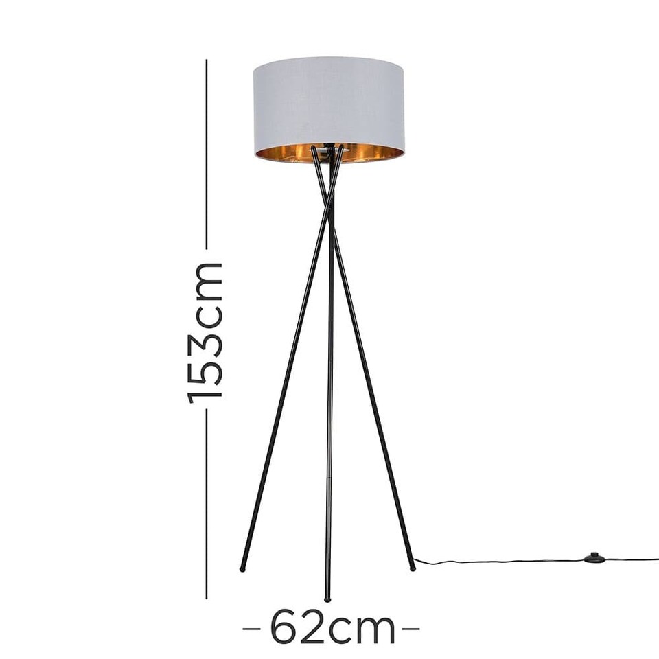 image 1 of ValueLights Camden Black Tripod Floor Lamp Grey & Gold Shade & Bulb | Gold