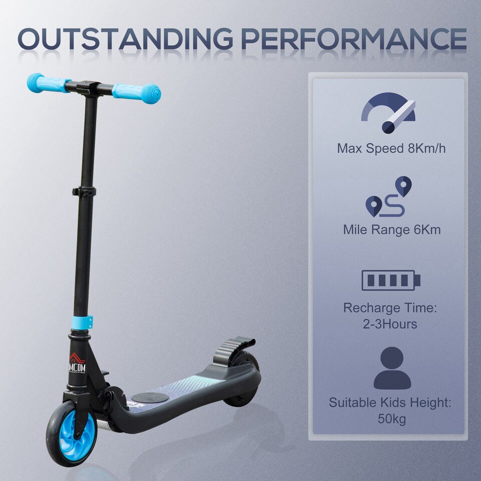 image 1 of HOMCOM Folding Electric Scooter with Rear Wheel Brake, Sky Blue