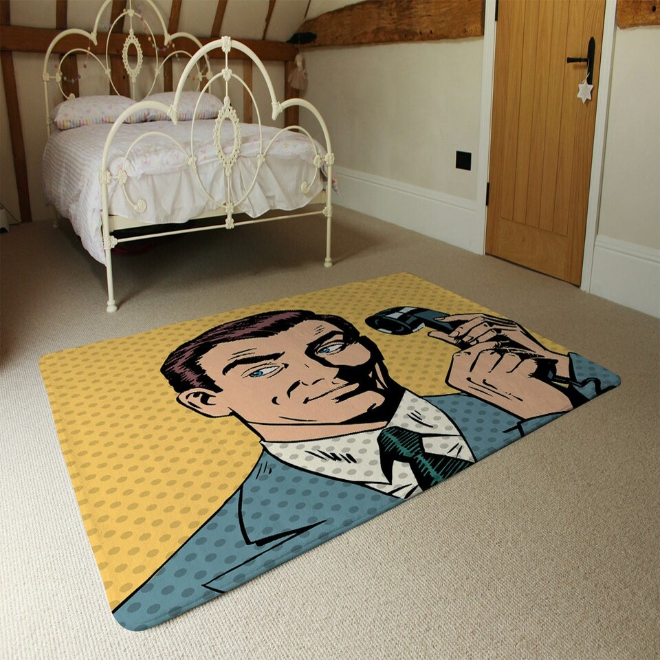 image 1 of Male businessman talking on the phone style pop art retro (Rug) Yellow | XL