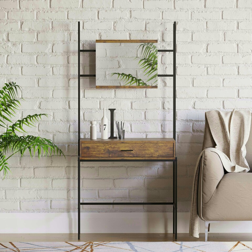 image 1 of Vida Designs Brooklyn 1 Drawer Dressing Table With Mirror - Dark Wood