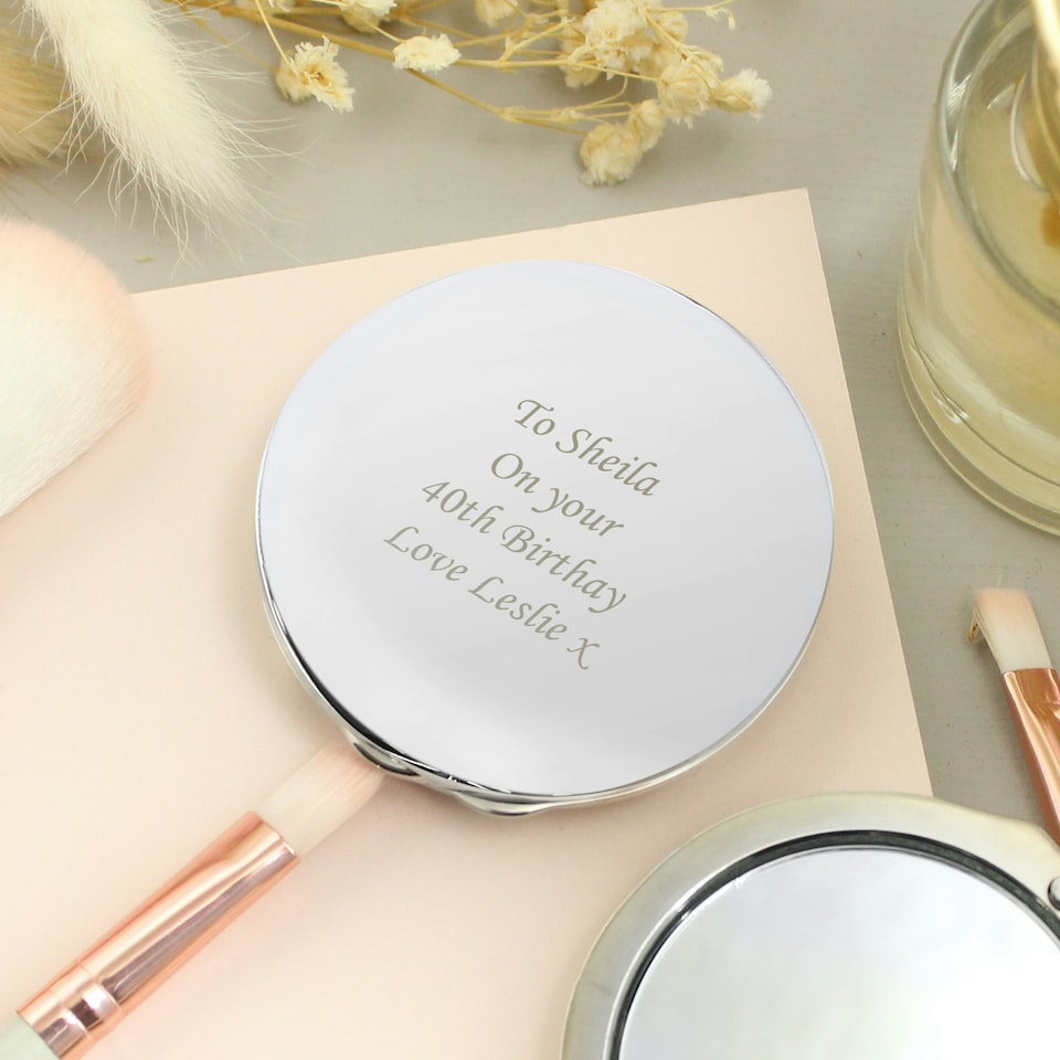 image 1 of Personalised Silver Round Compact Mirror | Silver
