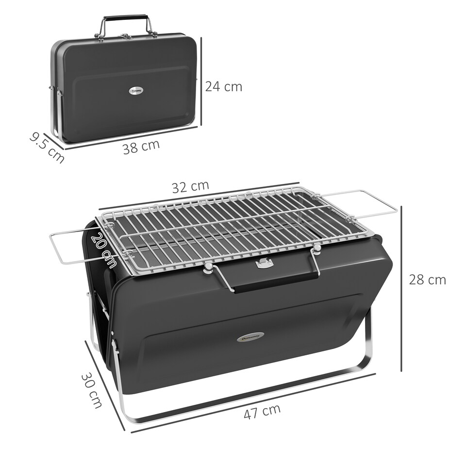 image 1 of Outsunny Portable BBQ Grill with Suitcase Design for Camping Picnic Party, Black