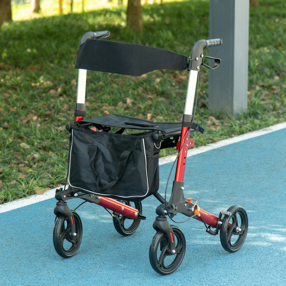 image 1 of HOMCOM Folding Rollator Walker w/ Seat Storage Bag Adjustable Handle for Seniors