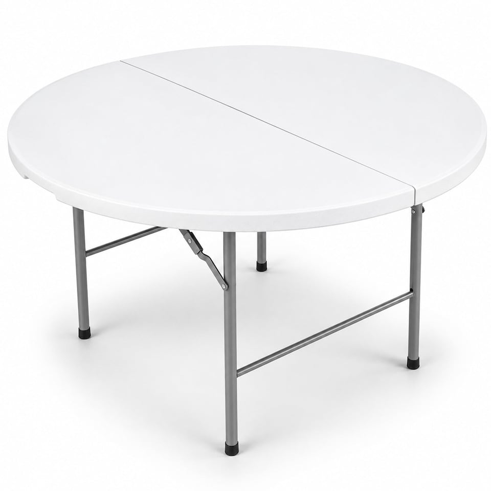 image 1 of 4ft 1.2m Round Folding Heavy Duty Outdoor Trestle Garden Table | White