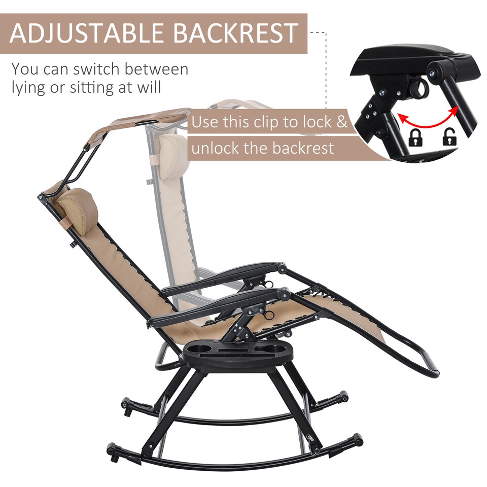 image 1 of Outsunny Folding Recliner Chair Outdoor Lounge Rocker Zero-Gravity Seat | White | Beige
