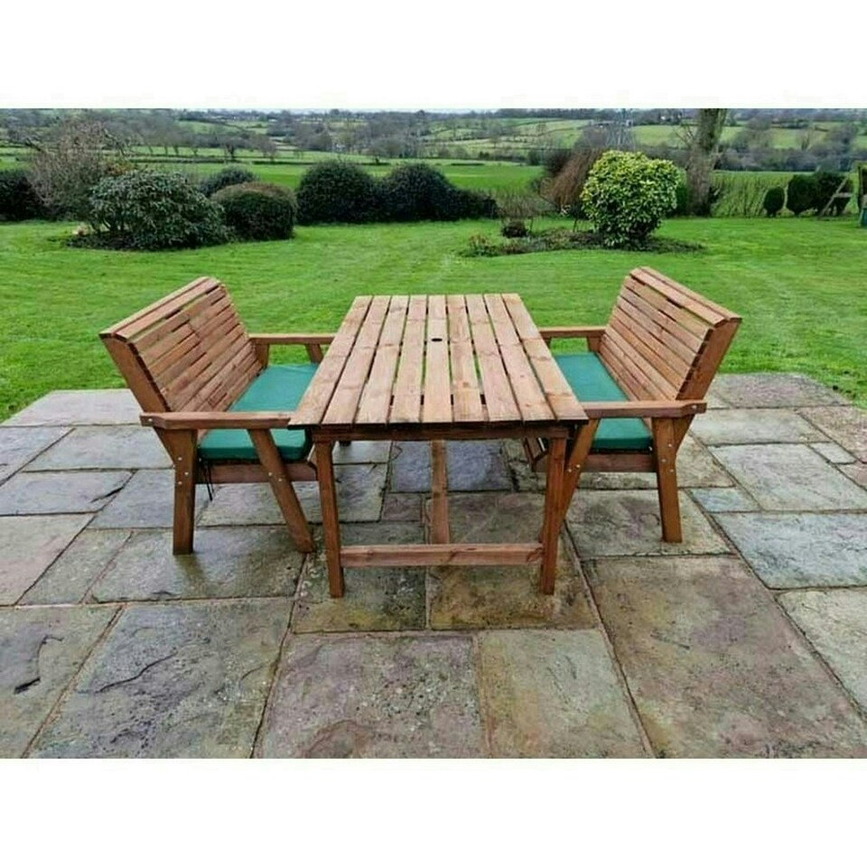 image 1 of Valley 4 Seat Set 2X2B Table - Timber - L220 x W180 x H95 cm - Minimal Assembly Required - Set of Waterproof Cushions Included