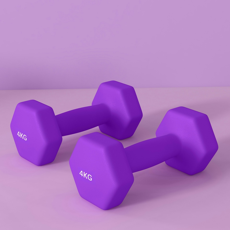 image 1 of SPORTNOW Set of 2 Hexagonal Dumbbells Weights Pair, 2 x 4kg, Purple