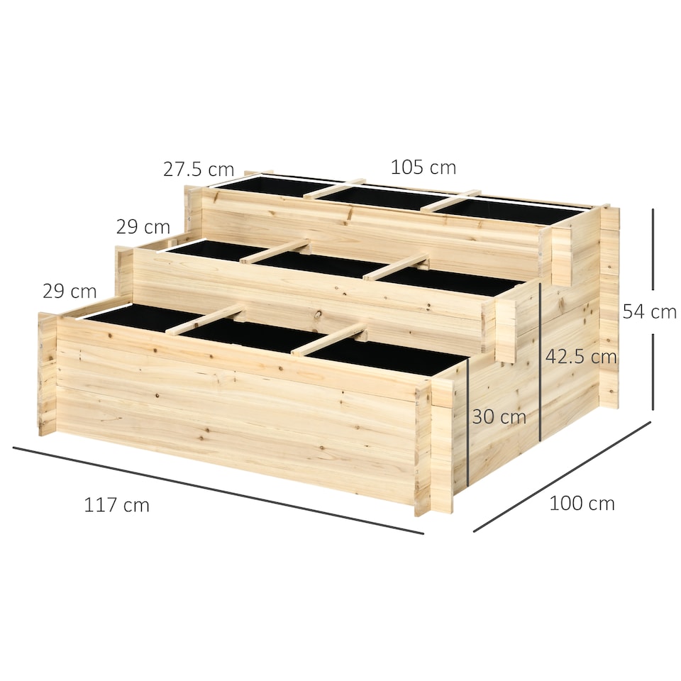 image 1 of Outsunny 3 Tier Raised Garden Bed Planter Box with 9 Grids & Non-woven