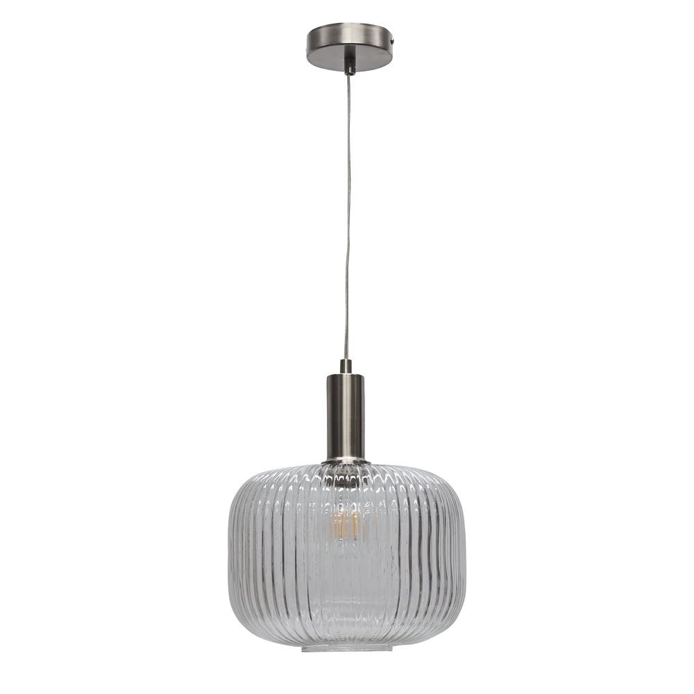 First Choice Lighting Batley Large - Clear Ribbed Glass Satin Nickel Deco Pendant Fitting