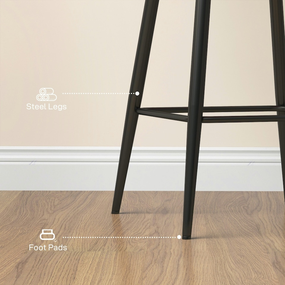 image 1 of HOMCOM Bar Stools Set of 2, Velvet-Touch Fabric Counter Height Bar Chairs Brown