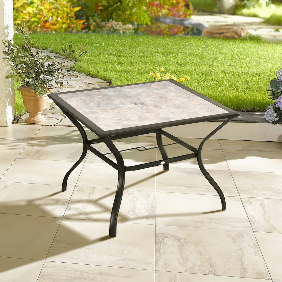image 1 of Outsunny Garden Table with Parasol Hole with PC Board Tabletop for 4