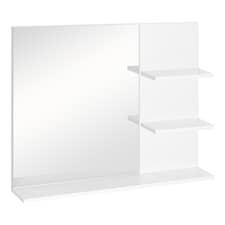 kleankin Bathroom Mirror, Wall Mount Vanity Mirror, Modern Make Up Mirror with 3 Storage Shelves, White