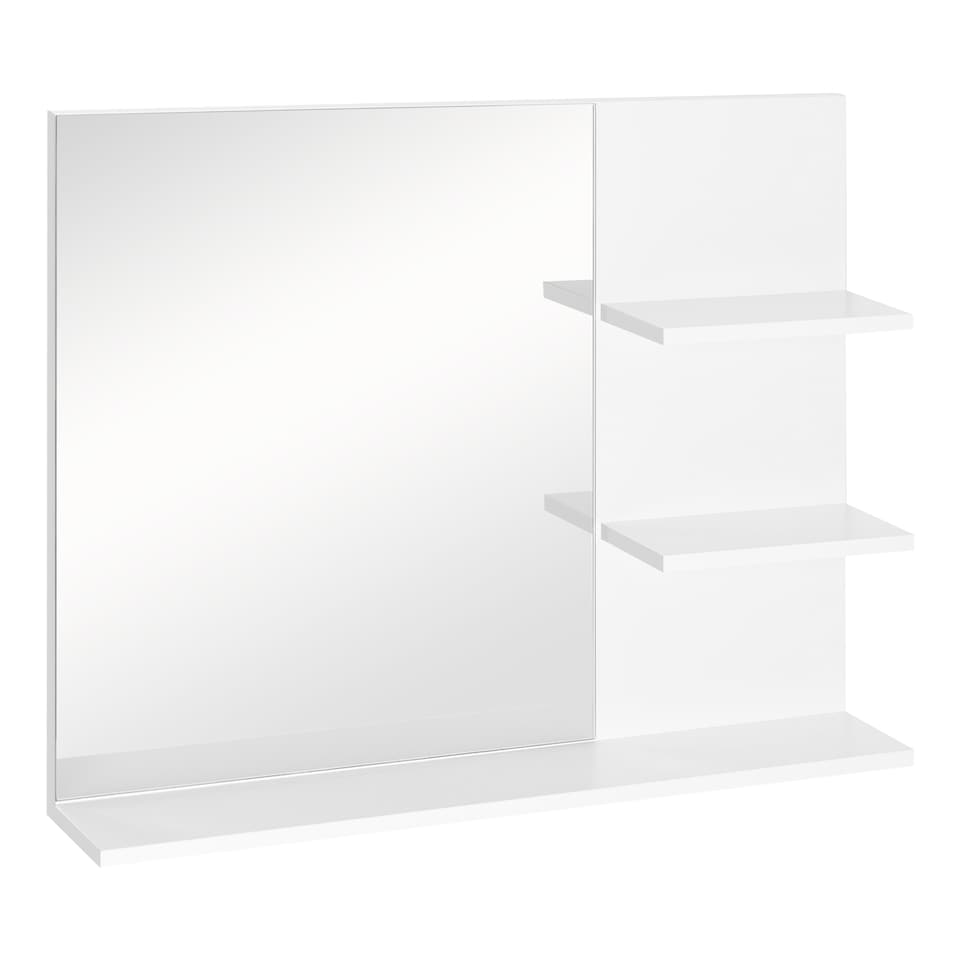 image 1 of kleankin Bathroom Mirror, Wall Mount Vanity Mirror, Modern Make Up Mirror with 3 Storage Shelves, White