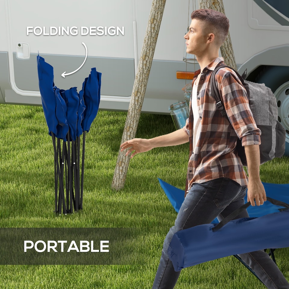 image 1 of Outsunny Camping Bed for Adults, Single Folding Camp Bed with Headrest, Portable Camping Cot with Oxford Seat and Side Pocket for Outdoor, Travel, Fishing, Dark Blue