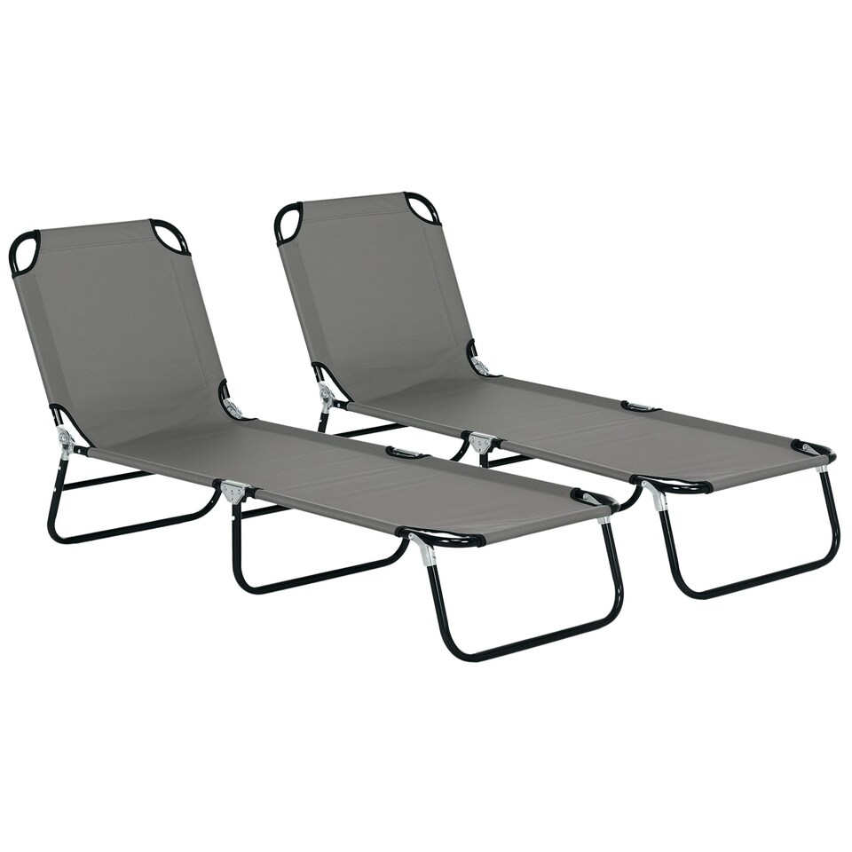 image 1 of Outsunny 2 Piece Reclining Chaise Lounge with 5-Level Adjustable Backrest Grey