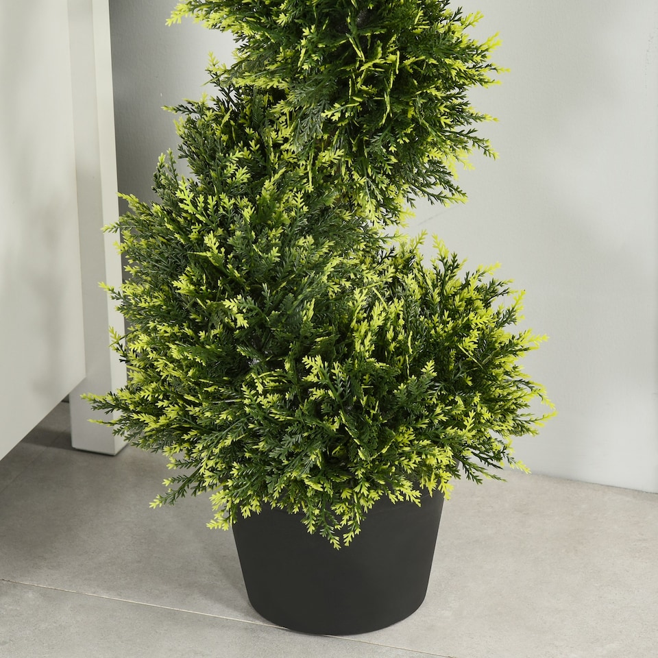image 1 of Outsunny Set Of 2 90cm/3FT Artificial Spiral Topiary Trees w/ Pot Fake Plant