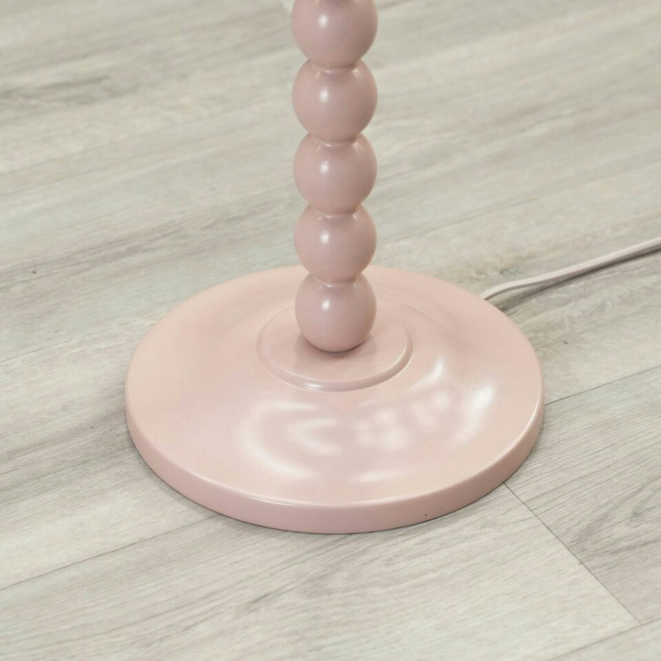 image 1 of ValueLights Bobbles Rose Pink Bobbin Floor Lamp with Green Trim Scallop Shade & LED Bulb