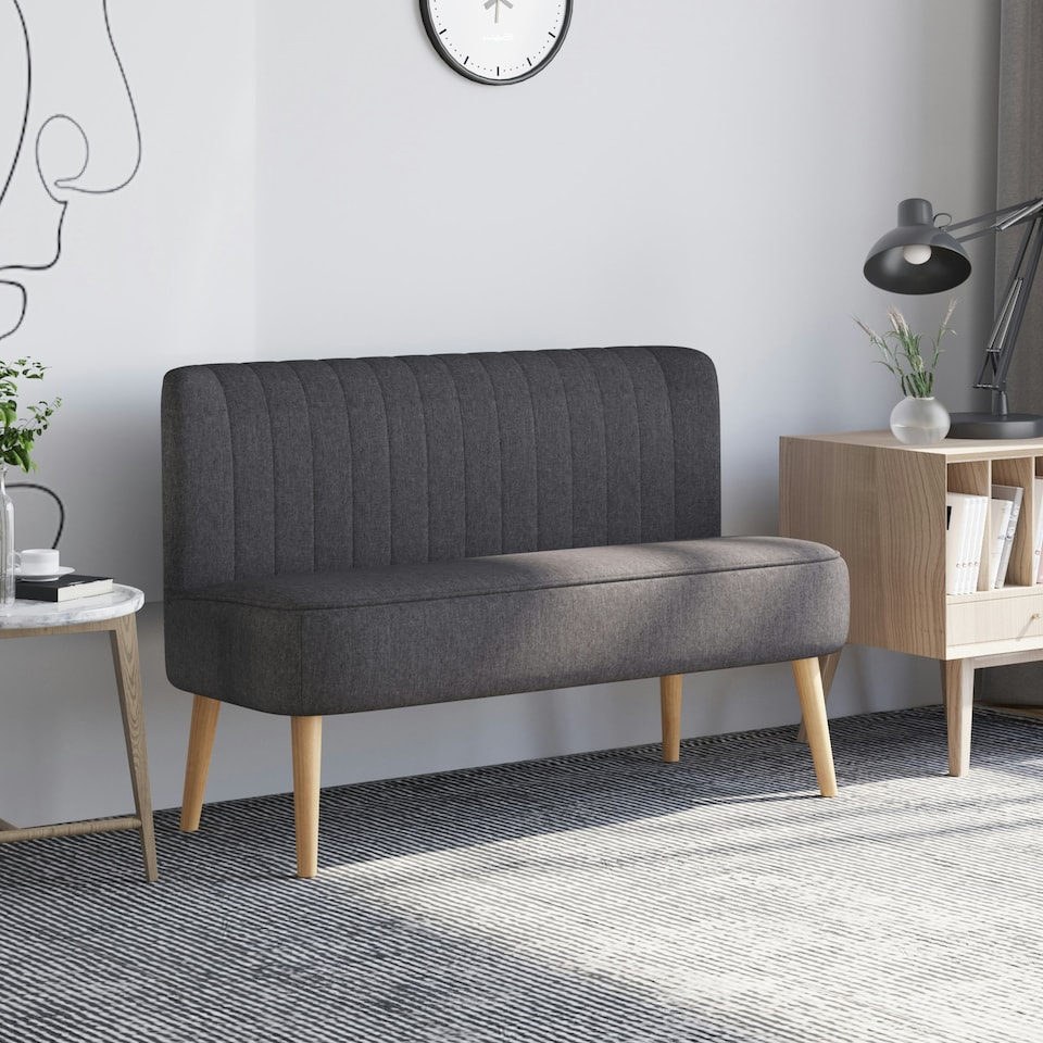 image 1 of HOMCOM Linen-Feel Double Sofa w/ Wood Frame Padding Back, Dark Grey