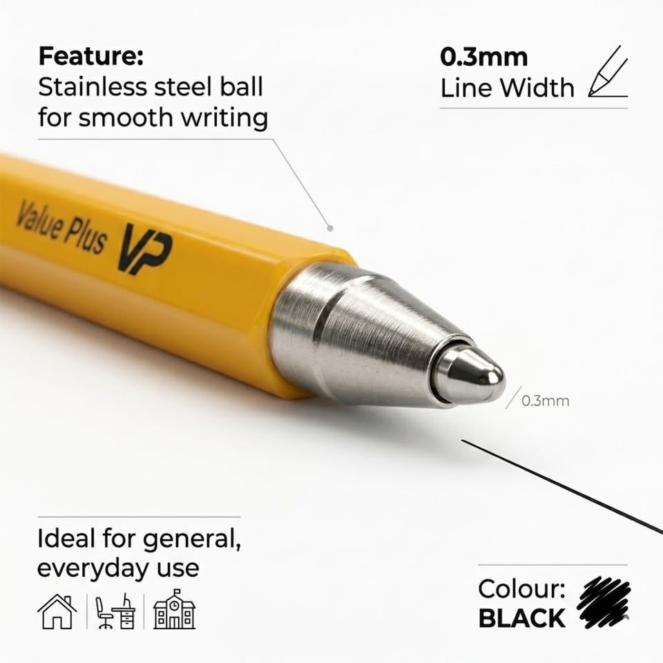 image 1 of Bulk Black Ballpoint Pens (Pack of 50) – 0.3mm Fine Tip Stainless Steel Writing Pens for Office, School & Home Stationery Supplies