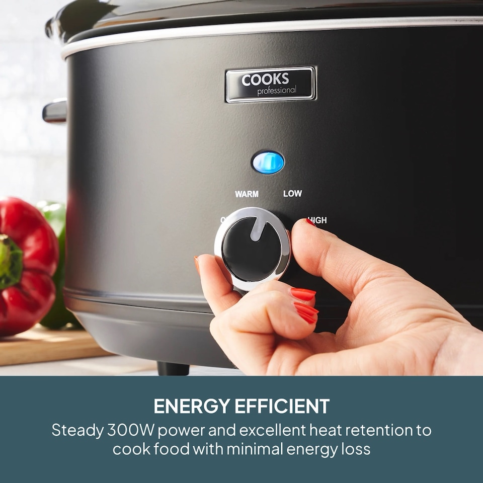 image 1 of Cooks Professional 6.5L Slow Cooker with Lid, Removable Bowl & 3 Heat Settings | Black | Black