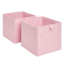OHS 2 x Plain Folding Storage Cube Boxes, 27x27cm - Blush Pink