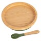 image 1 of Tiny Dining Bamboo Round Baby Weaning Plate & Fork Set - Olive Green