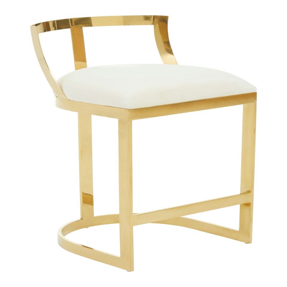 image 1 of Interiors by Premier Ivory Velvet Bar Stool, Gold Finish Bar Chair, Curved Backrest with Plump Seat, Kitchen Bar Stool for Home