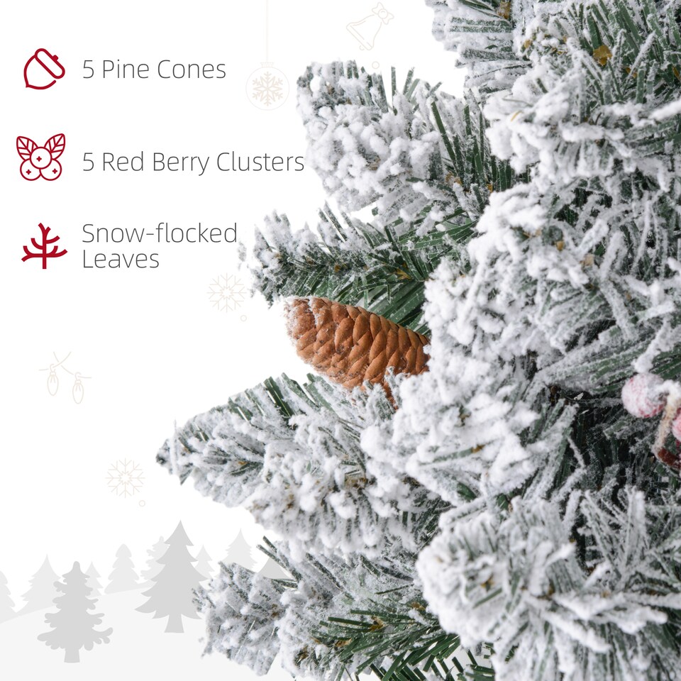 image 1 of HOMCOM 60cm Flocked Christmas Wreath with Lights Pine Cones Berries Green