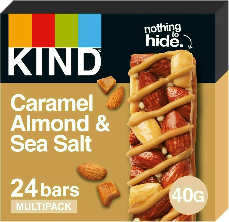 image 1 of KIND Bars, Gluten Free Snack Bars, Caramel Almond & Sea Salt, High Fibre, Healthy Snack, No Artificial Colours, Flavours or Preservatives, Multipack 24 x 40g | Brown