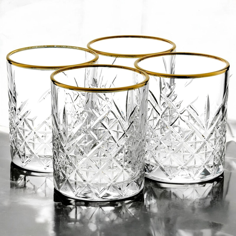 image 1 of Timeless Tumbler With Gold Rim Whiskey Glasses Cocktails 420ml | Clear | Clear | Set of 8